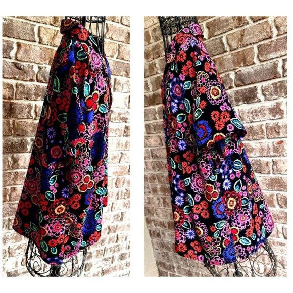 VTG Elementz Blouse Woman 1X Black Floral Shirt Button Short Sleeves Psy… - Picture 9 of 12